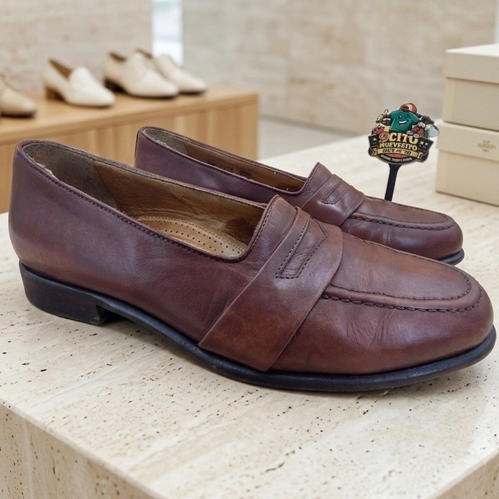 Zelli Mens Brown Leather Penny Loafers Handcrafted in Italy 8.5 M 1273